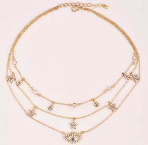 Evil Eye Rhinestone Layered Choker Necklace